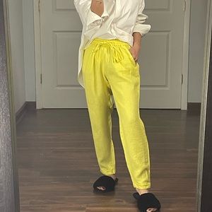 J Crew 100% Linen Yellow Pull on Pants size 00